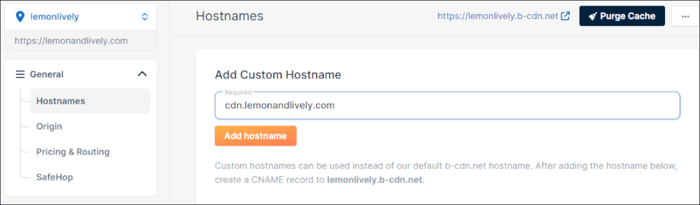bunny.net add custom hostname