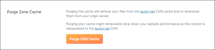 Bunny.net plugin option to purge CDN cache